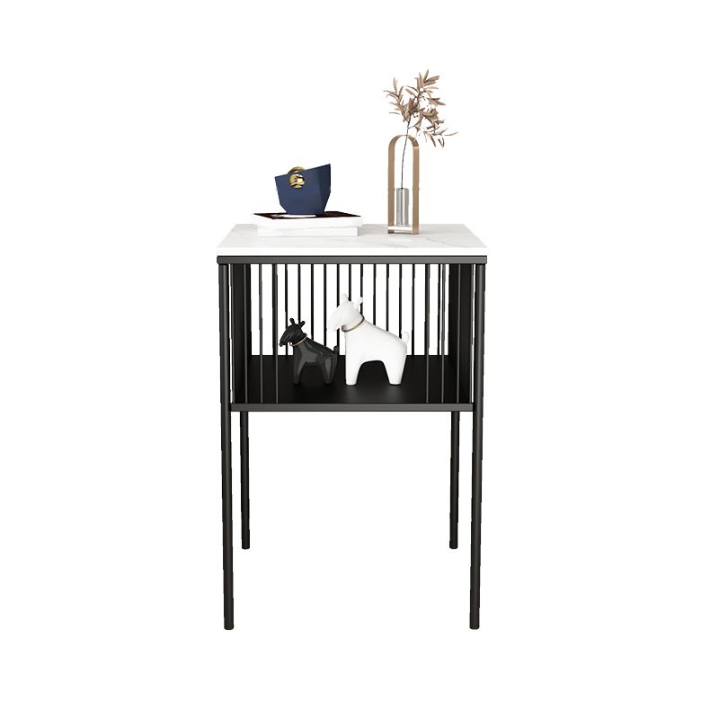 Modernistic Metal 4 Legs End Table Square Slate Top End Table