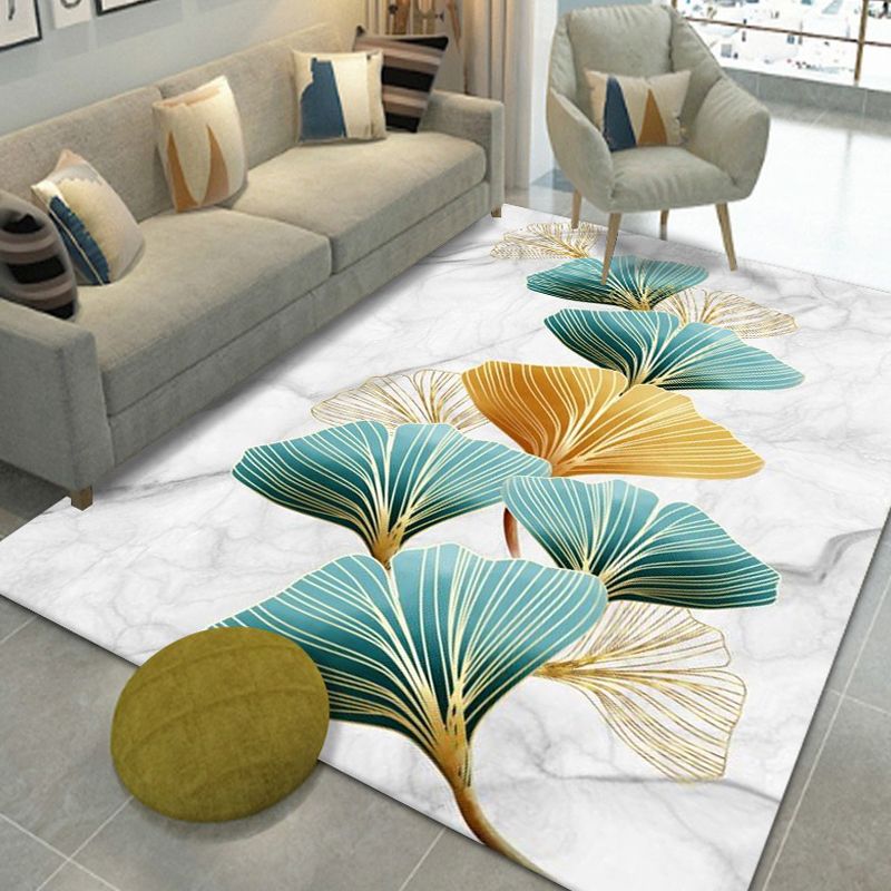 Black Plant Pattern Rug Modern Polyester Area Carpet Stain Resistant Area Rug for Home Decor