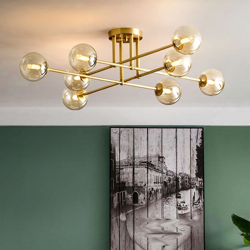 Modern Style Sputnik Shape Flush Mount Metal Ceiling Light in Gold for Living Room