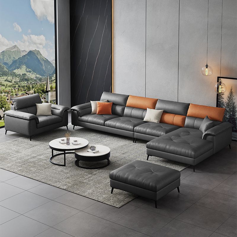 Sewn Pillow Back Sofa & Chaise 137.8" W x 70.87" D x 35.43" H Faux Leather Sofa