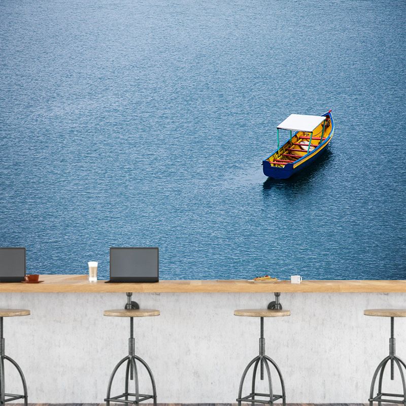 Mildew Resistant Mural with Sea and Boat Pattern Wallpaper for Home Decoration