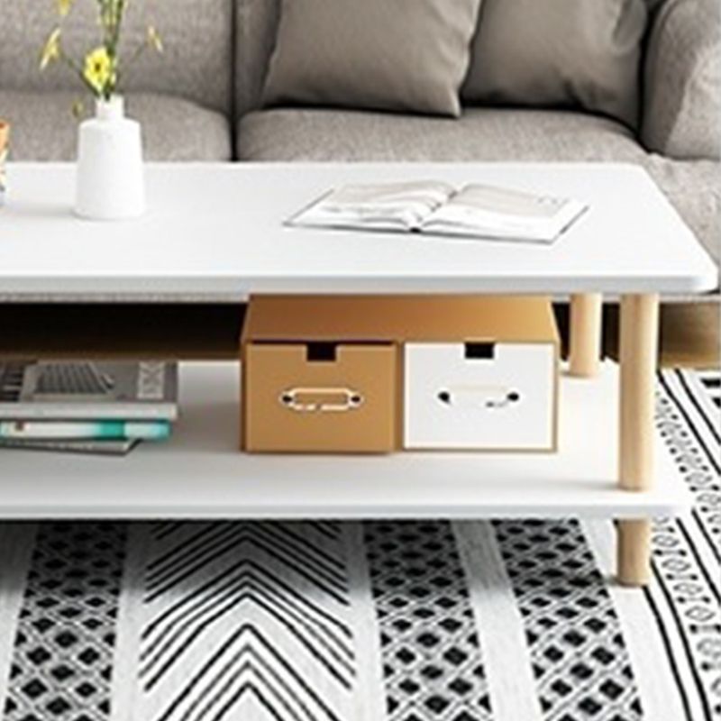 Contemporary 16.92" H Rectangle Wooden Coffee Table with Shelf