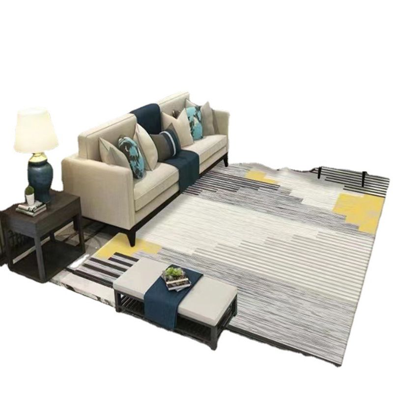 Blue Casual Indoor Rug Polyester Geometric Carpet Anti-Split Backing Rug for Living Room