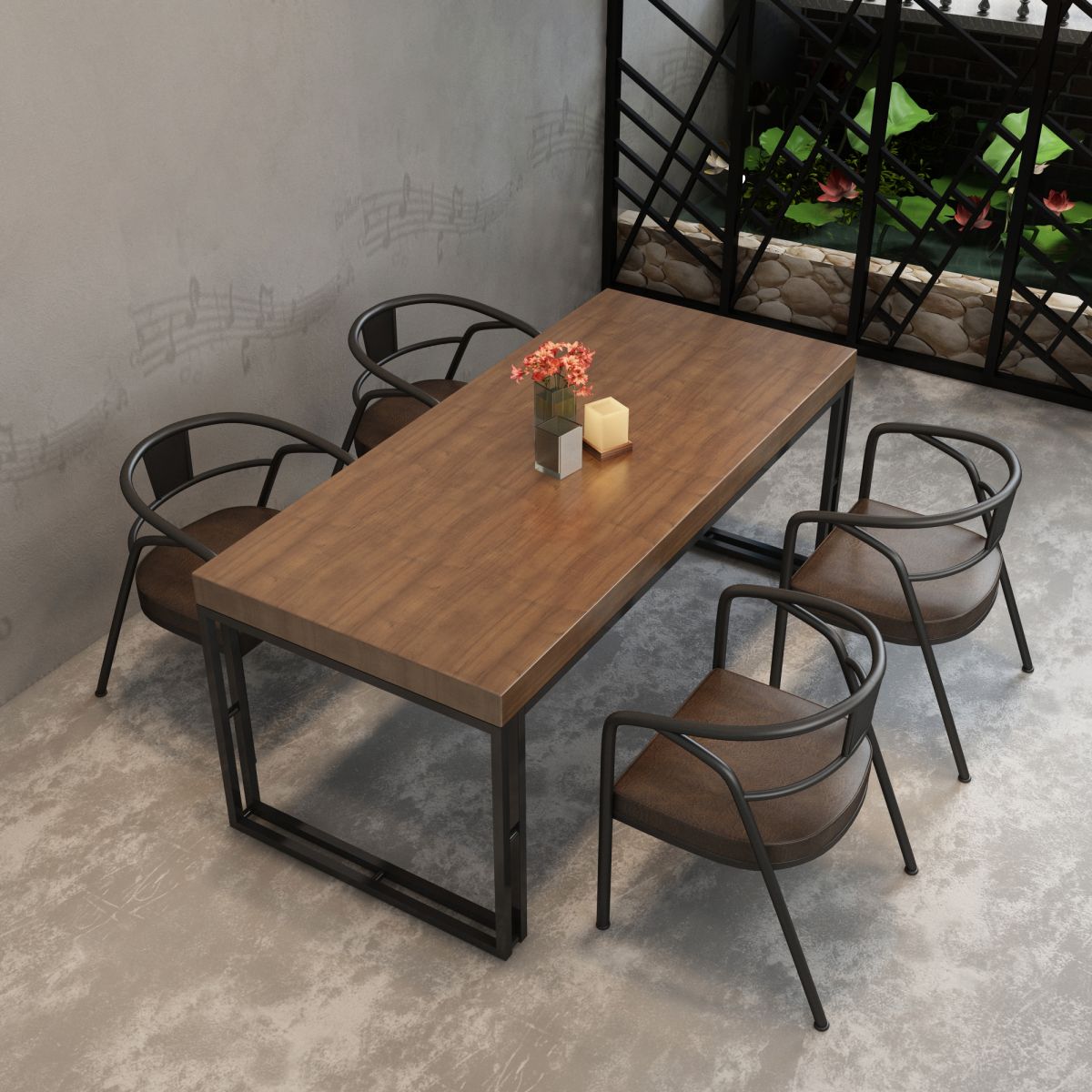 Industrial Rectangle Wood Dining Table 1/5/7 Pieces Dining Set for Barbecue Shop