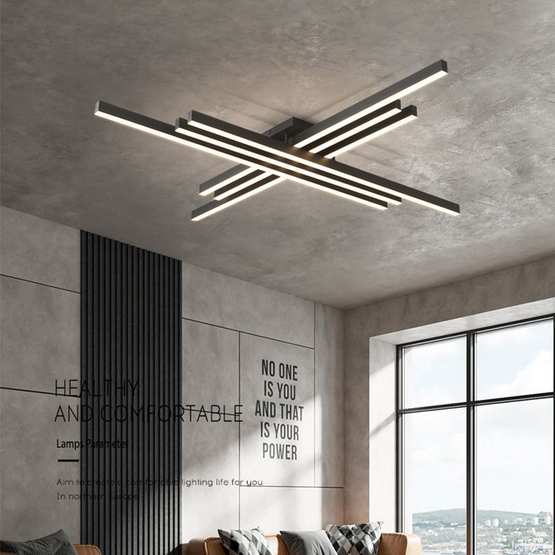 Luz de techo LED negra acrílica en soporte empotrado lineal de aluminio de estilo conciso moderno para dormitorio