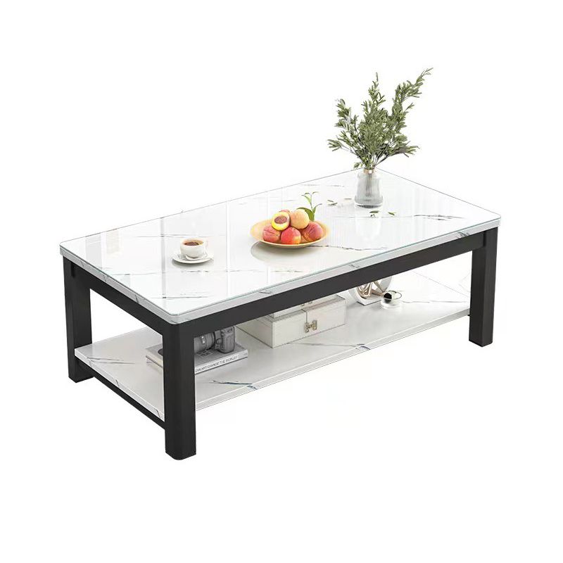 Modern Rectangular Coffee Table 4 Legs Cocktail Table with Shelf