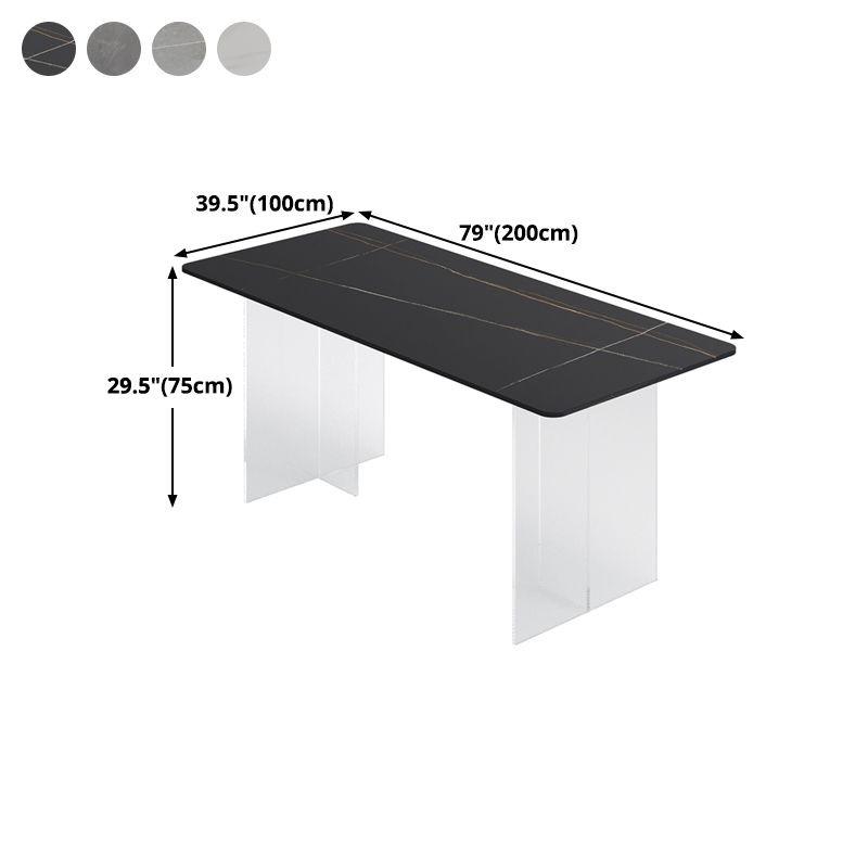 Modern Dining Table Rectangle Sintered Stone Table with Acrylic Base for Kitchen