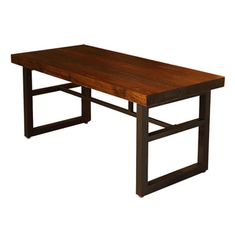 Industrial Style Solid Wood Dining Table Brown Rectangle Table with Trestle Base for Dinning Room