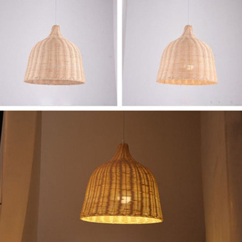Chinese Basket Pendant Lighting Fixtures Rattan Hanging Light with Hanging Cord for Restaurant