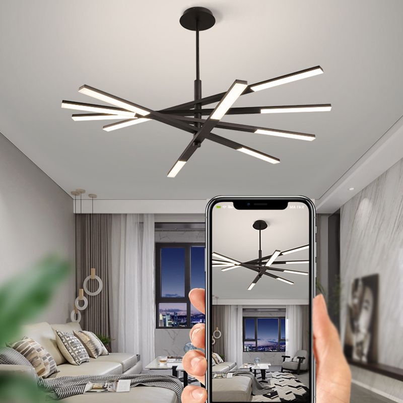Linear Shade Metal Chandelier Lights Modern Chandelier Lighting Fixtures in Black