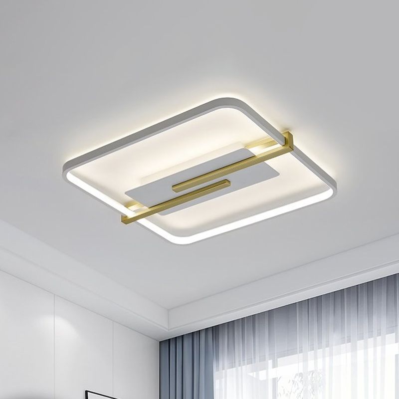 LED Bedroom Flush-Mount Light Fixture Minimalist Black/White and Gold Ceiling Lamp with Square Acrylic Frame