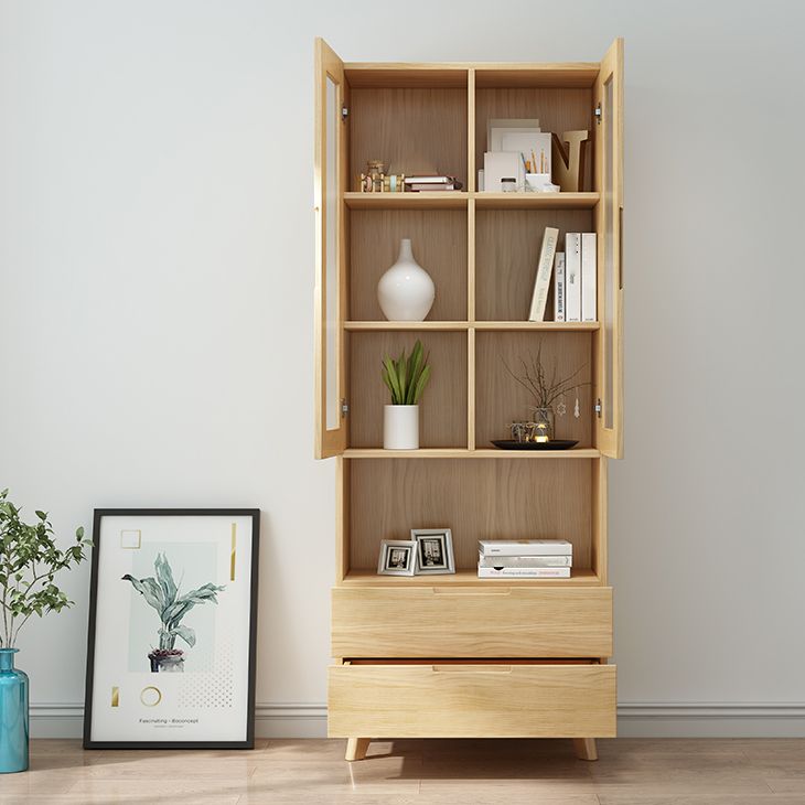 Solid Wood Scandinavian Bookcase Closed Back Bookcase with Door