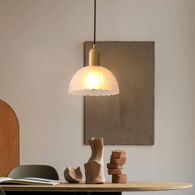Witte koepelvormige hanglamp plafondlicht minimalistische stijl houten hanglamp lamp