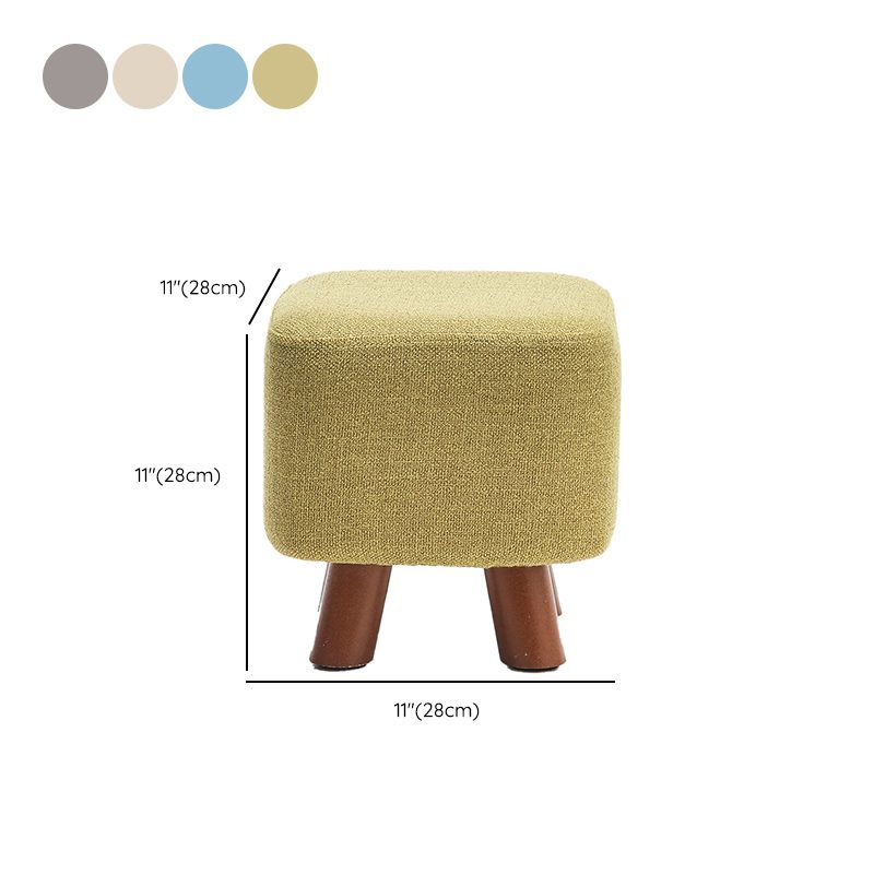 Square Pouf Stool Pure Color Cotton Linen Upholstered Wood Frame Pouf Ottoman