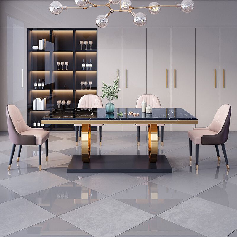 Traditional Luxury Rectangle Dining Table Marble and Metal Gold Base Table