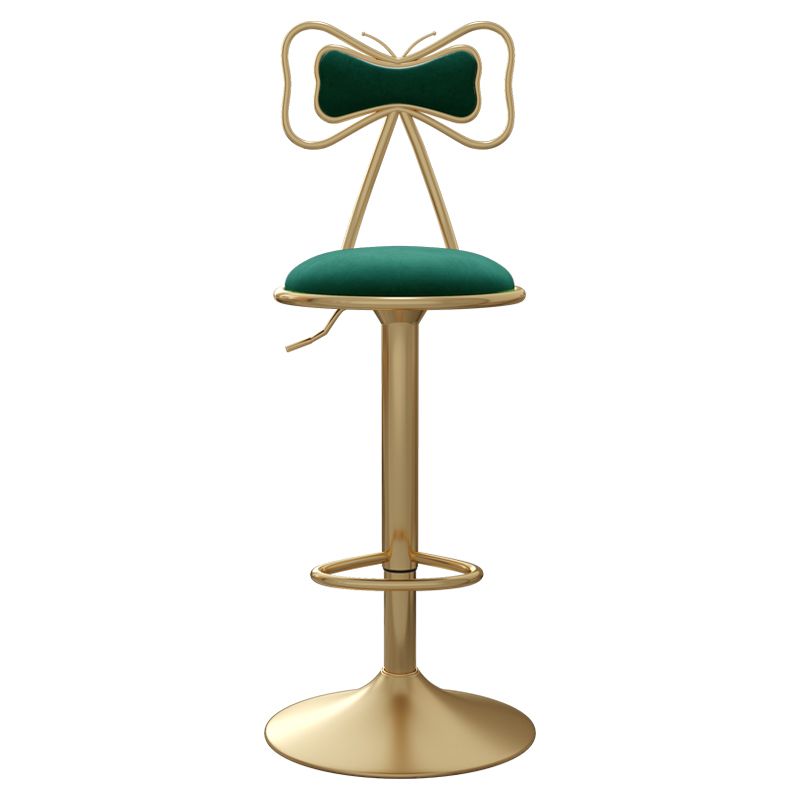 Glam Iron Adjustable Swivel Barstool Low Back Indoor Tall Stool with Upholstered Seat