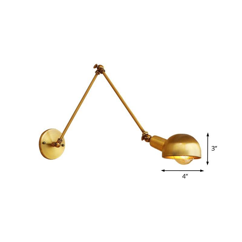 1 Bulb Reading Wall Lamp Retro Style Bowl Shade Iron Adjustable Wall Lighting in Brass for Study Room