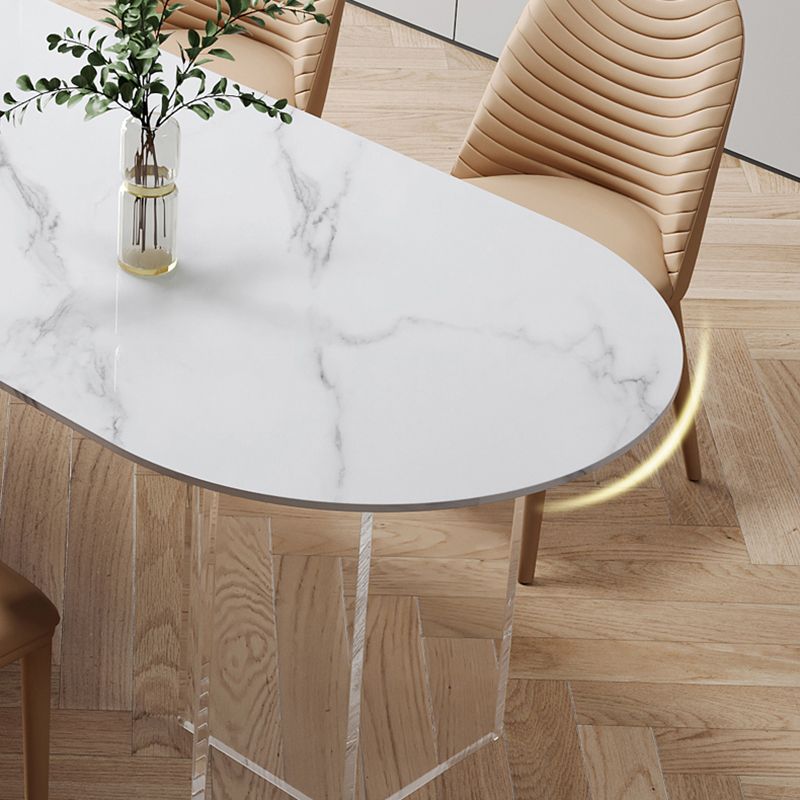 Stone Dining Table Home Dinner Furniture with Acrylic Double Pedestal for Small Apartment