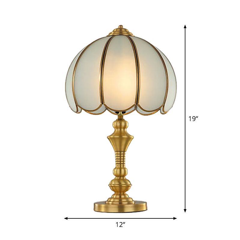 1-Light Bowl Nightstand Lamp Colonial Polished Brass Frosted Glass Table Lamp for Bedroom
