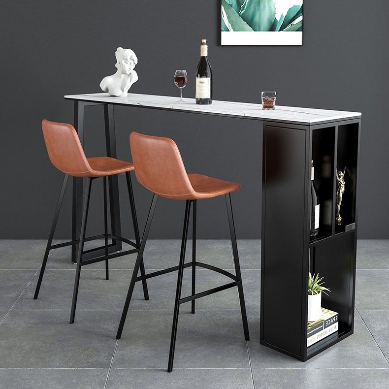 Contemporary Pub Table with Storage Base Matte Finish Stone Top Bar Table