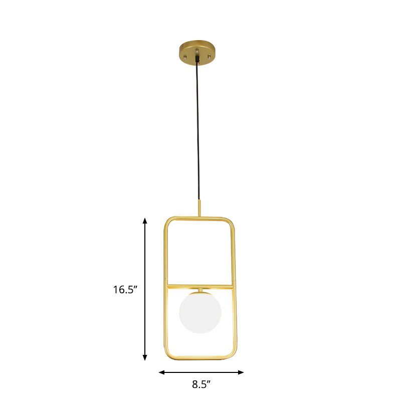 White Glass Globe Pendant Lamp with Rectangular Design Post Modernist 1/2 Lights Gold Led Hanging Light Fixture