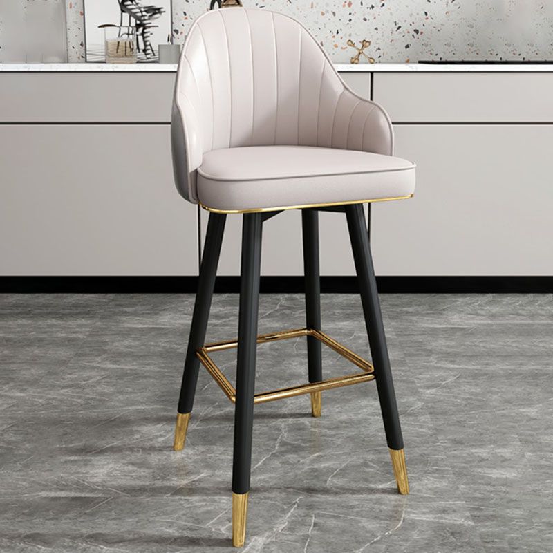 Scandinavian Armed Swivel Barstool Matte Finish Leather Stool