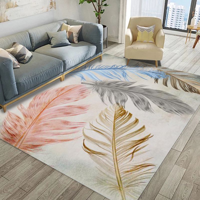 Trendy Individuality Adult Rug Comfort Feather Pattern Carpet Polyester Washable Area Rug for Living Room