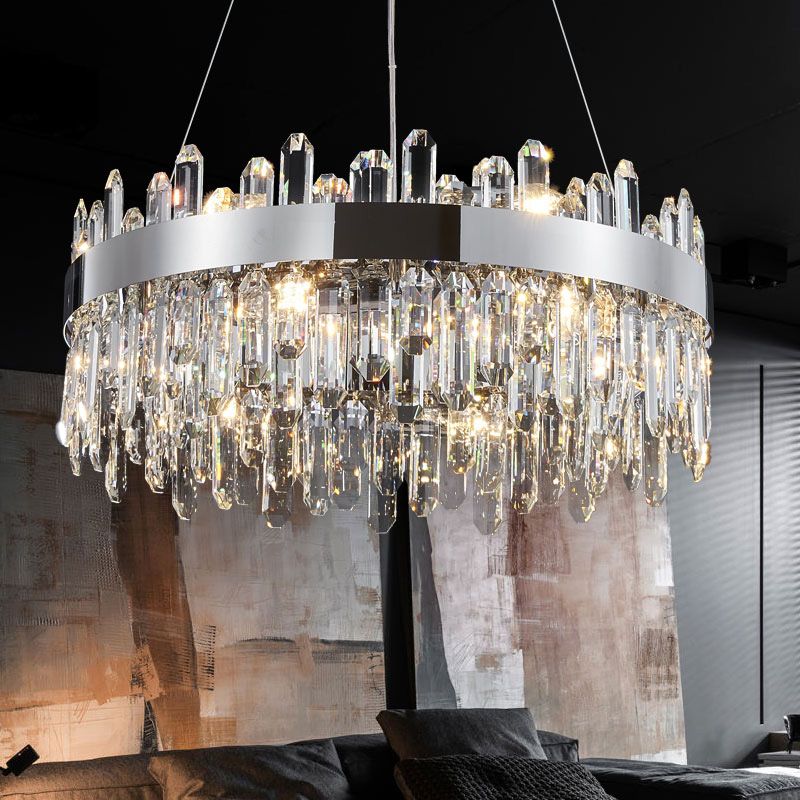 Wheel Shape Chandelier Light Modern Crystal 1-Light Chandelier Lighting Fixture in Silver