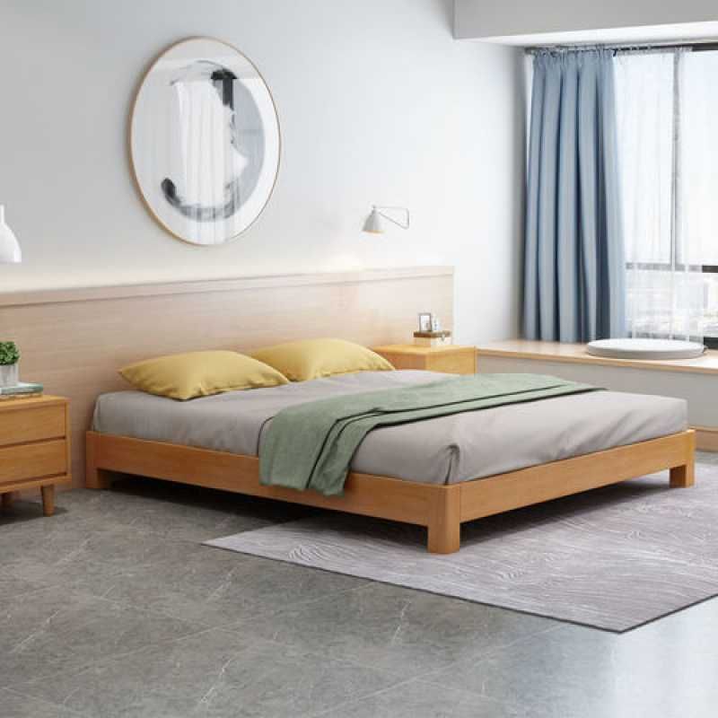 Modern Natural Wood Panel Bed Minimalist Low Profile Rectangular Bed