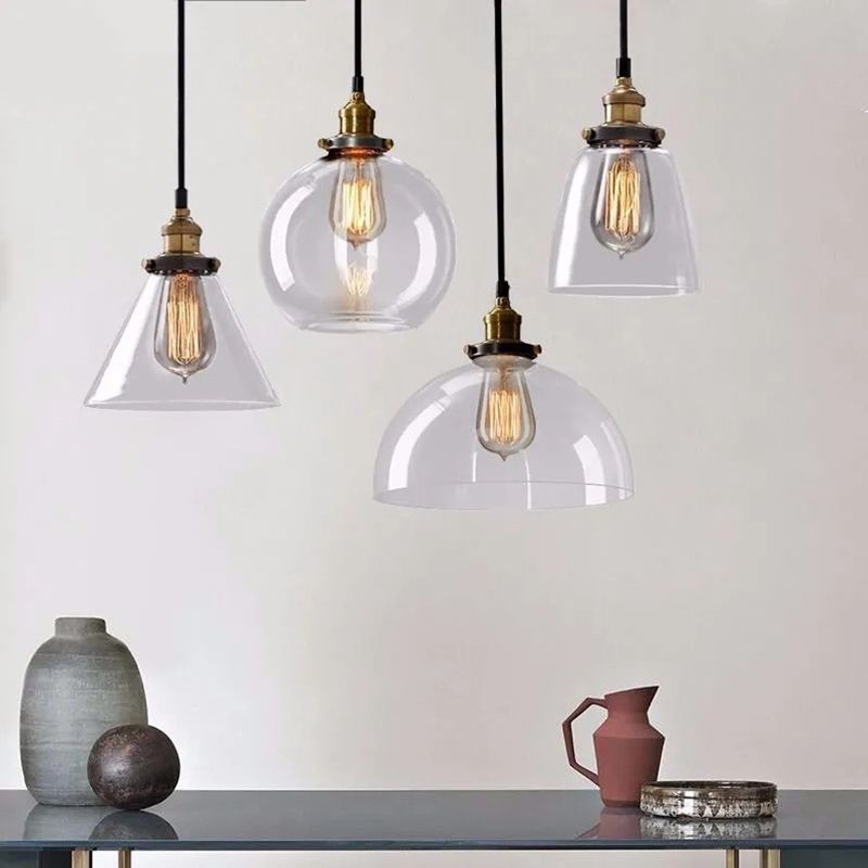 Suspended Lighting Fixture Industrial Glass Shaded Pendant Ceiling Light for Dinning Room