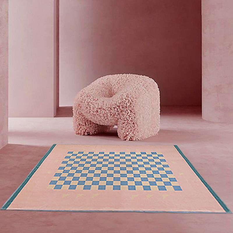 Modern Checkered Print Rug Polyester Area Carpet Stain Resistant Indoor Rug for Home Decoration