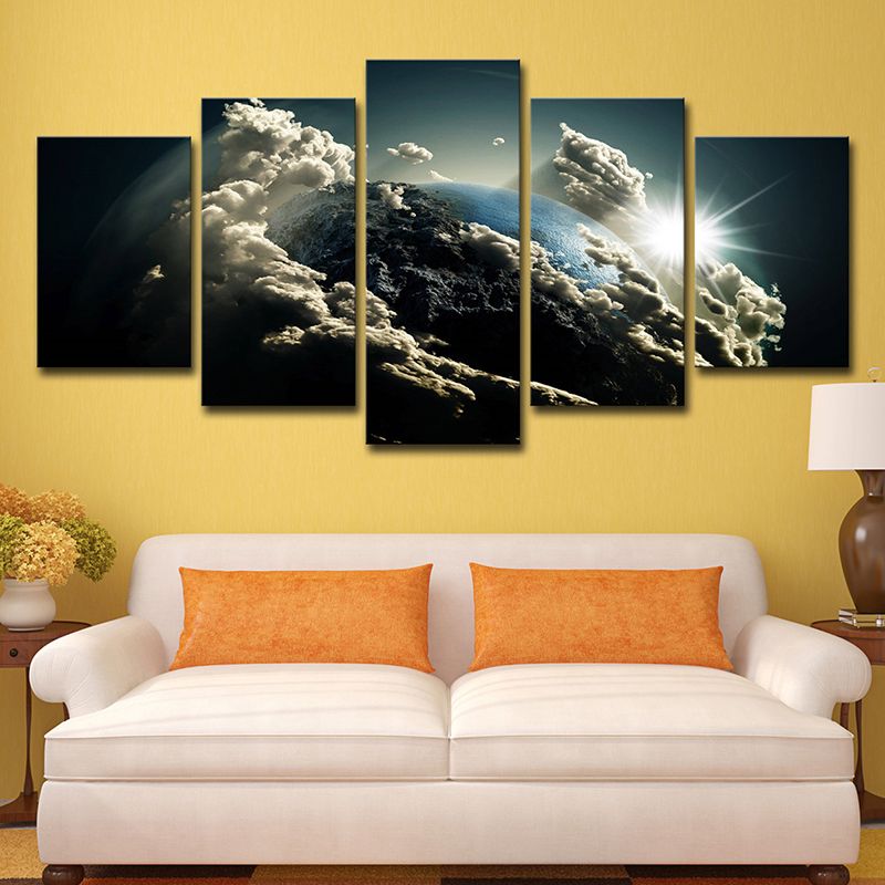 Digital Print Planet Canvas Dark Blue Science Fiction Wall Art for Living Room