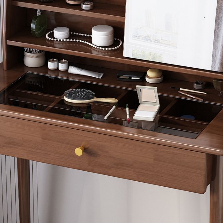 Scandinavian Mirrored Solid Wood Makeup Dressing Table in Brown