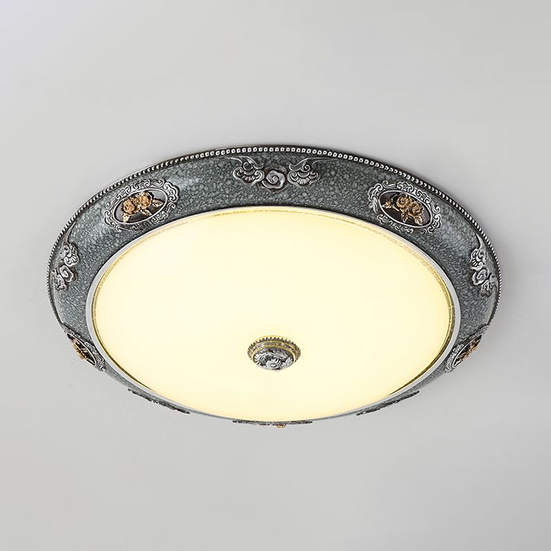 Abat-jour en forme de dôme pour chambre à coucher, luminaire traditionnel en verre givré, 13/16/19,5 pouces de large, LED gris, plafond encastré dans une lumière chaude/blanche