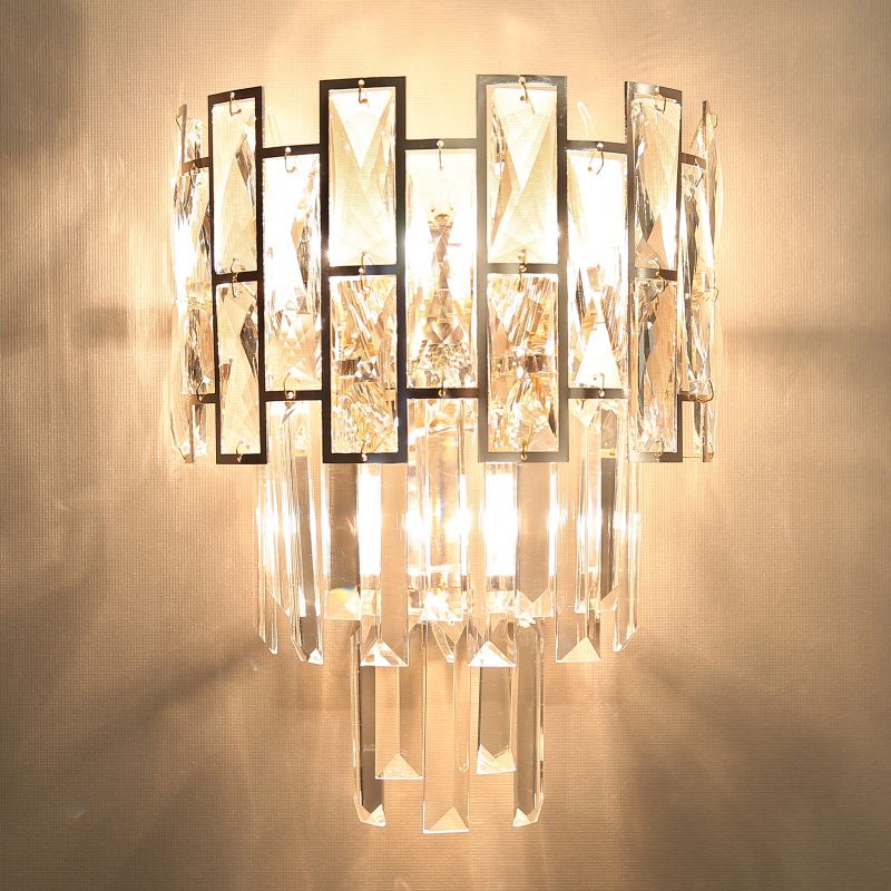 Tiered Crystal Prism Wall Lighting Minimalistic 3 Lights Sconce Fixture for Living Room