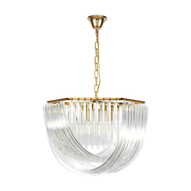 Hexagon Chandelier Light Contemporary Sleek Contoured Crystal 4 Lights Gold Ceiling Light, 12"/19.5" Wide