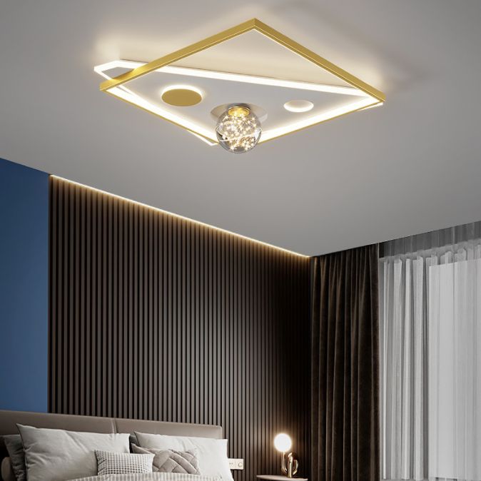 Modern Luxury Style Spherical Flush Mount Ceiling Light Fixtures Glass Flushmount Lighting in Gold Finish