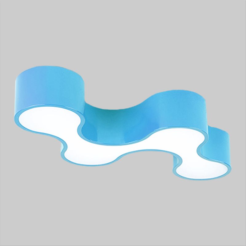 LED Bedroom Flush Mount Lamp Kids Style Blue/Yellow/Green Ceiling Lighting with Earthworm Acrylic Shade