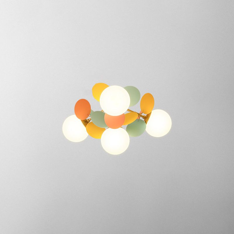 Lámpara de techo Sputnik creativa y moderna de hierro forjado, montaje semiempotrado para interiores con pantalla de cristal