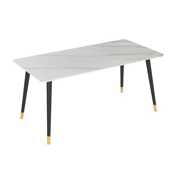 Rectangle Sintered Stone DiningTable Modern Home Kitchen Desk with 4 Black Legs