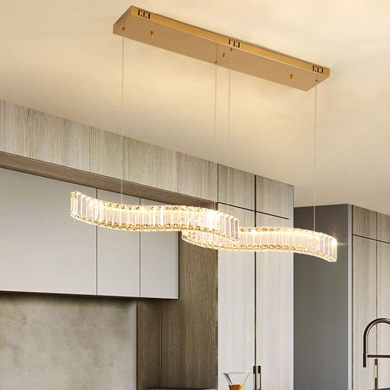 Modern Luxurious LED Island Pendant Lighting Wave Prismatic Optical Crystal Island Ceiling Light for Dining Table