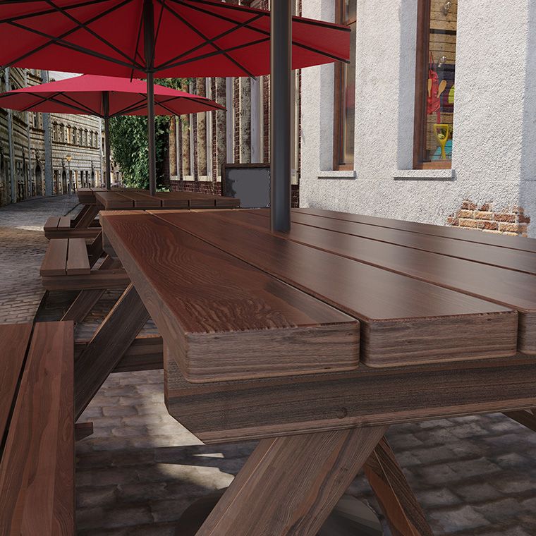 Farmhouse Solid Wood Picnic Table UV Resistant Brown Patio Table