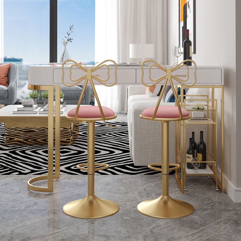 Glam Low Back Dining Stools Adjustable Height Bar Stools with Footrest