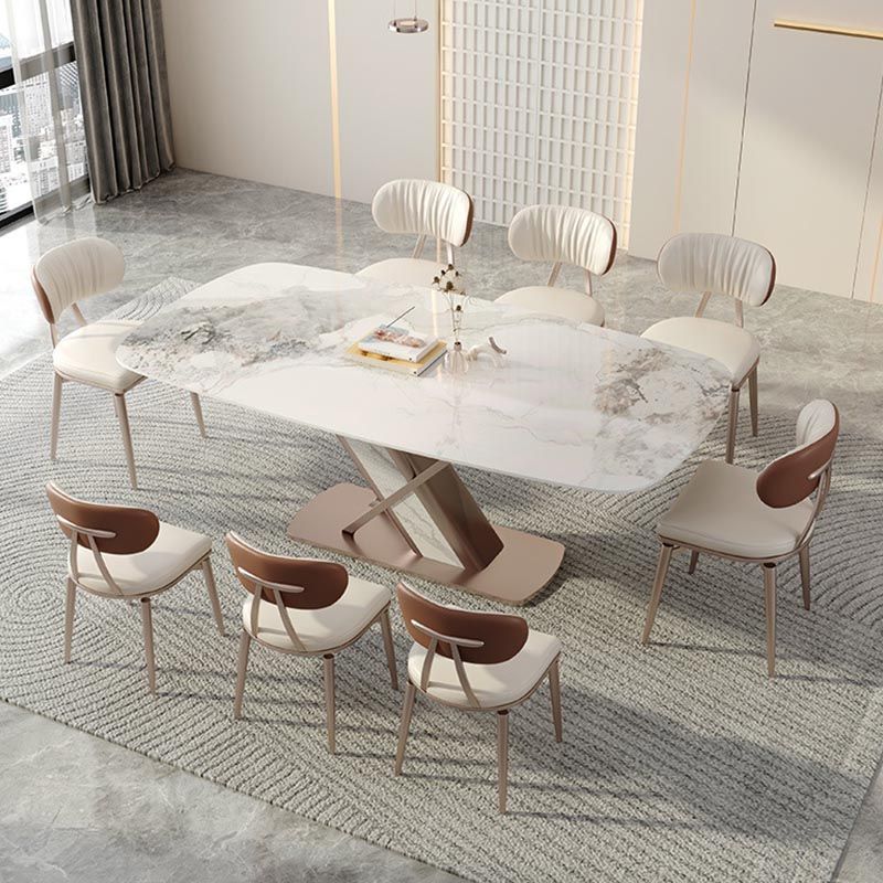 Nordic Sintered Stone Top Dining Set Rectangular 1/4/5/7/9 Pieces Dining Area Table Set