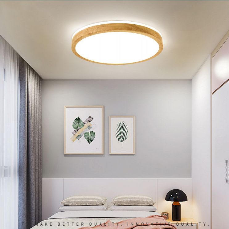 2.2 Inch Ultra-thin Round Wooden Ceiling Light Acrylic Shade Contemporary Minimalism Lighting Fixture for Bedroom