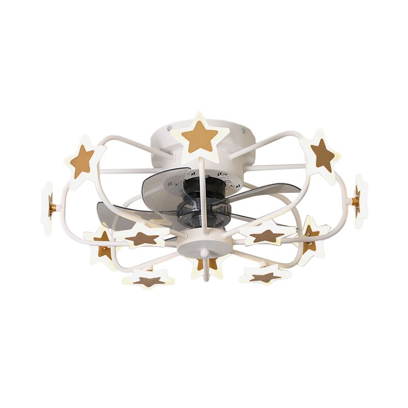 Kinderen 8 lampen 5 Blades Plafondventilator Lichte koffiemuziek Noot/Gray Loving Heart/White Star Semi Flush Mount Lighting met ijzeren kooi, 23,5 "breed