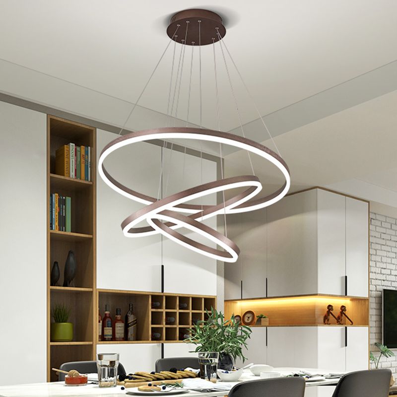 Circle Shape Metal Pendant Light Fixtures Modern Style Hanging Light Fixtures in Brown