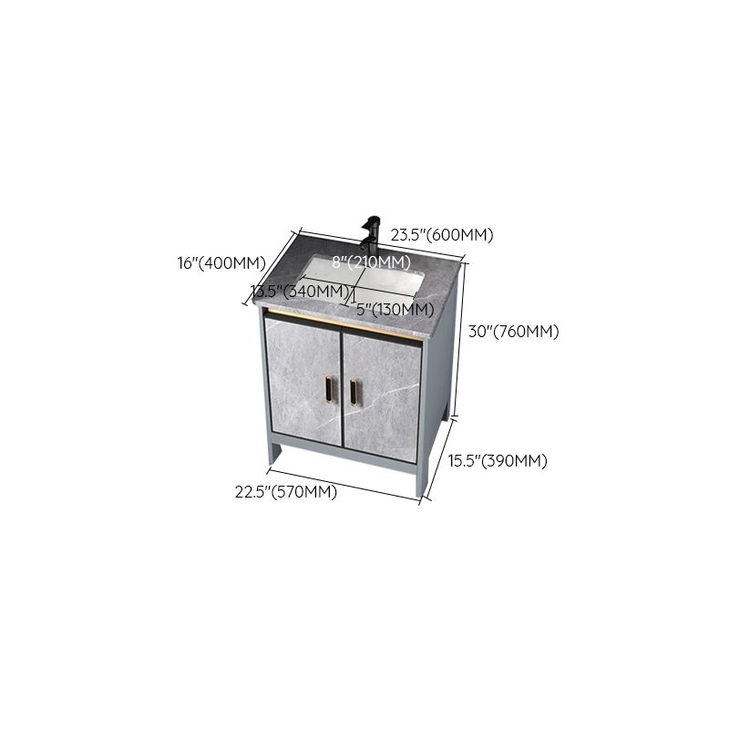 Contemporary Sink Cabinet Freestanding Mirror Cabinet Bathroom Vanity Set in Gray