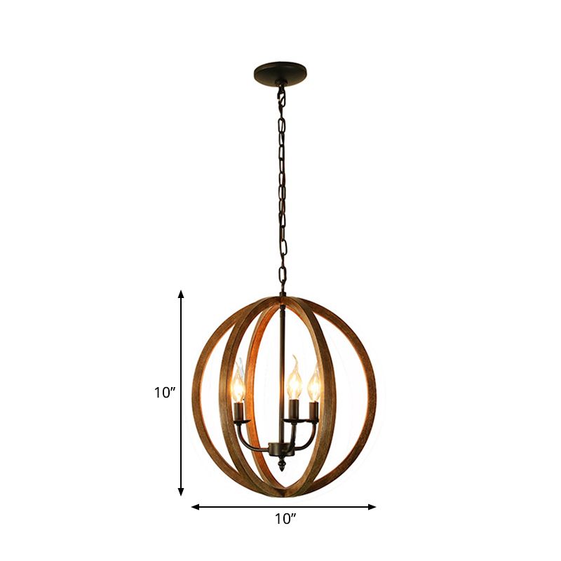 Association de suspension en bois sphérique Loft Industrial 3 Lumières Prendants Pendants Light en marron pour salle à manger