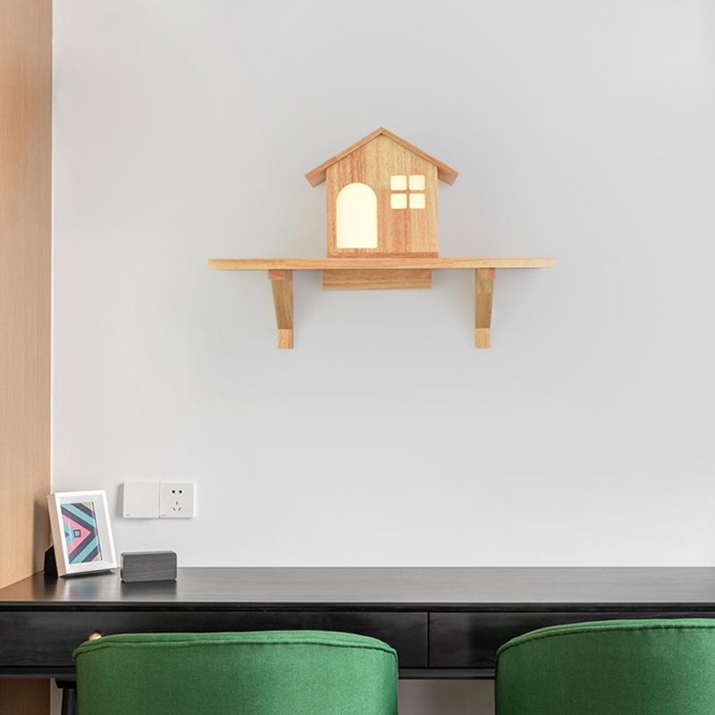 Japanese Style Wooden Wall Lamp Geometry Wall Light for Bedroom (Flowerpot Not Included)